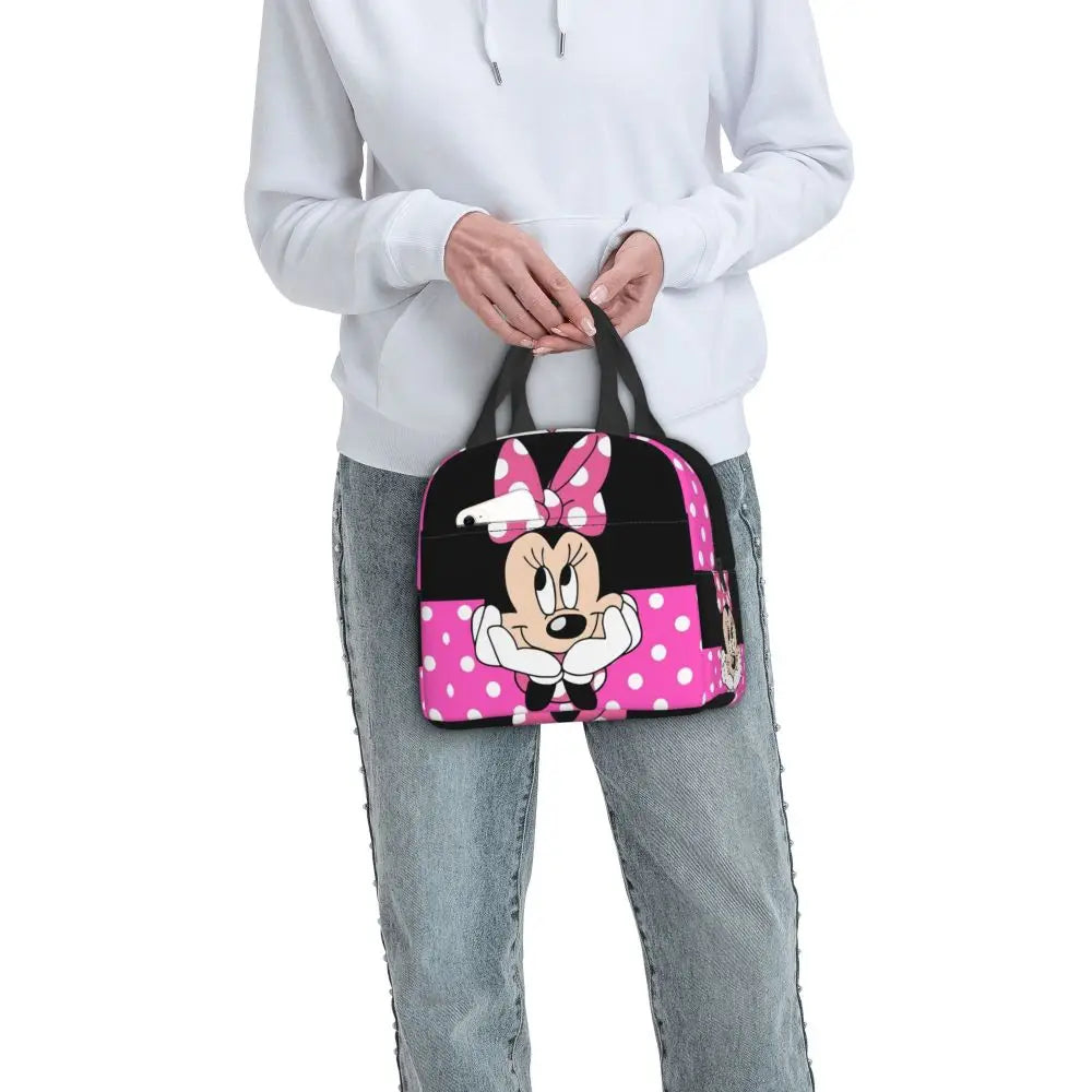 Custom Mickey Pink Minnie Mouse Lunch Bag Women Creative Design Cooler Warm Insulated Lunch Box for Kids School
