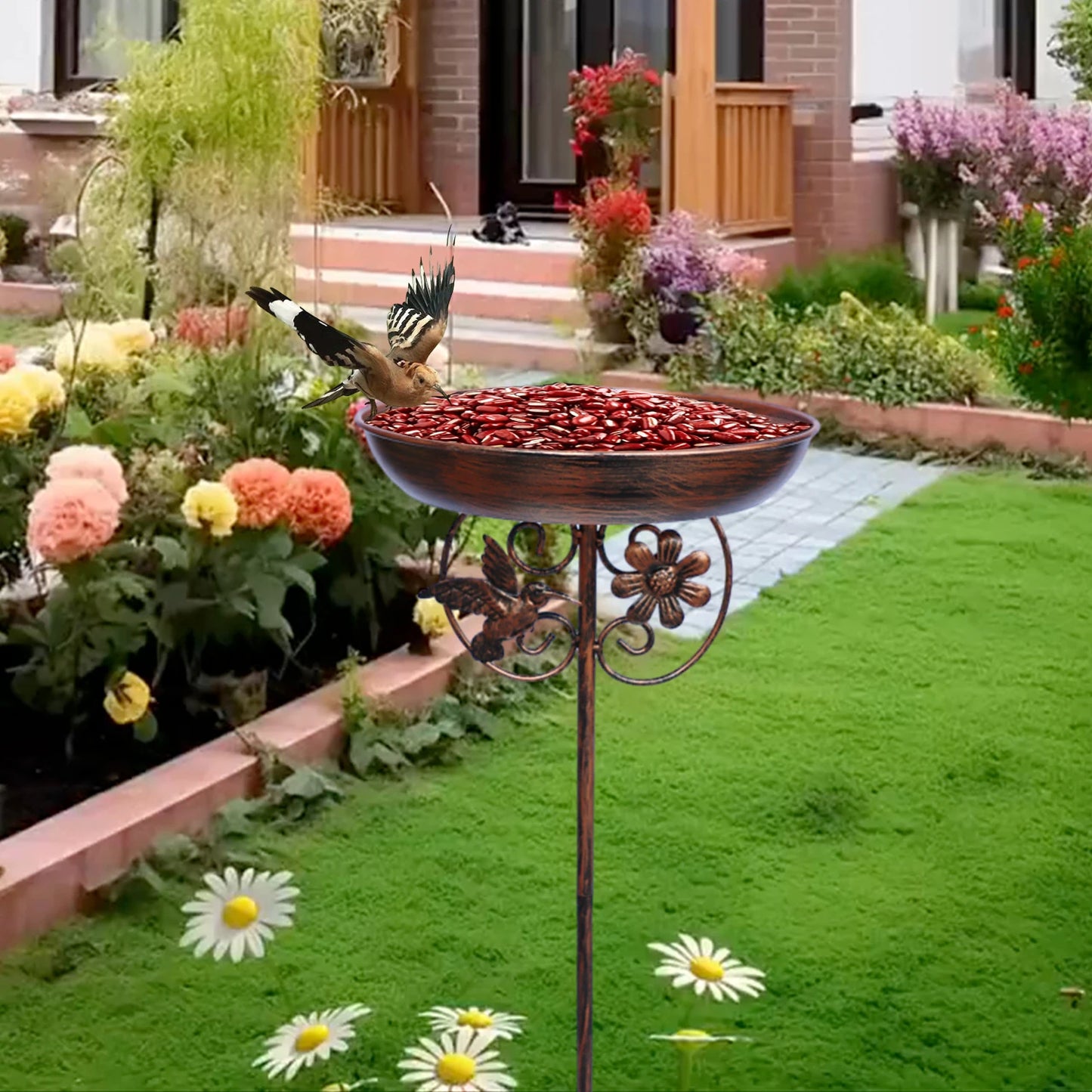 1PC Garden Metal Bird Bath/Feeder, Detachable Cast Iron Decorative Bird Feeder, Suitable for Garden, Patio, and Lawn Decorat