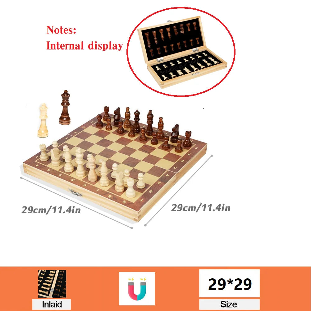 Large Magnetic Wooden Folding Chess Set Felted Game Board 29cm/34cm/39cm Interior Storage Adult Kids Gift Family Game Chess Boar