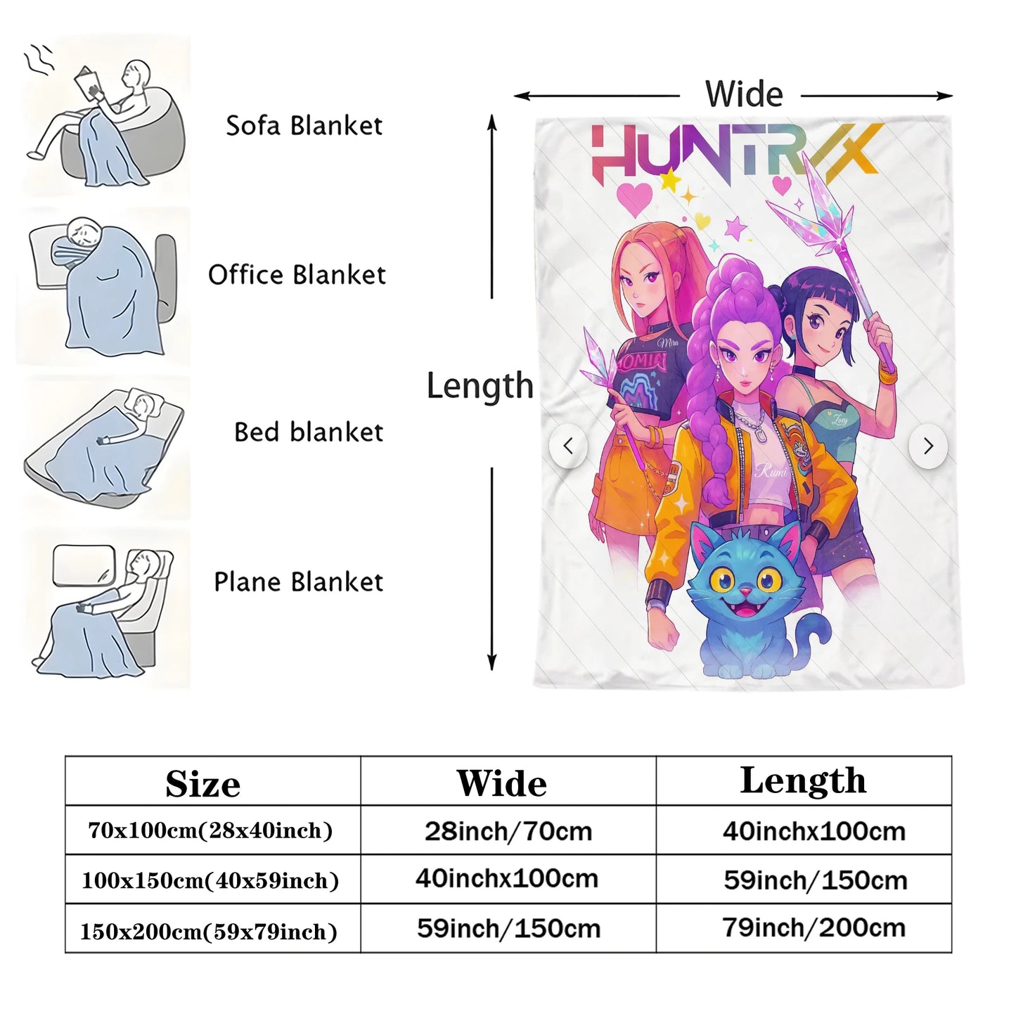 1pcs Cute Huntrix Cat K Pop Flannel Blanket Cozy Throw For Girls Bedroom Holiday Use