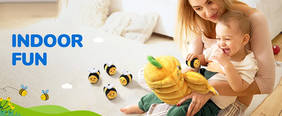 Baby Toys 6-12 Months Soft Baby Beehive with 5 Sensory Bee Rattle Mirror Crinkle Squeaker Busy Montessori Soft Toy for Toddlers