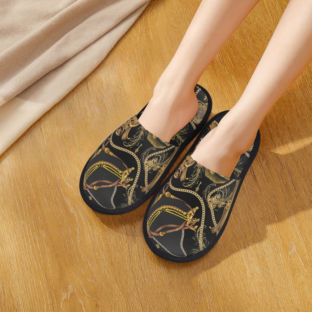 Custom Vintage Baroque Prints Greek Ornament Golden Meander Meandros Soft Scuff Memory Foam Slippers Women Hotel House Shoes