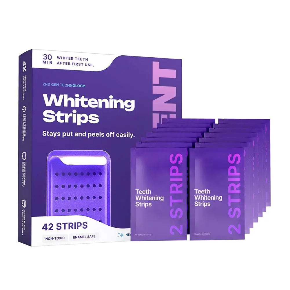 Purple Gel Teeth Brightening Strips Clean Surface Stains Freshen Breath Peroxide Free for Sensitive Teeth 42 Pack Easy Use