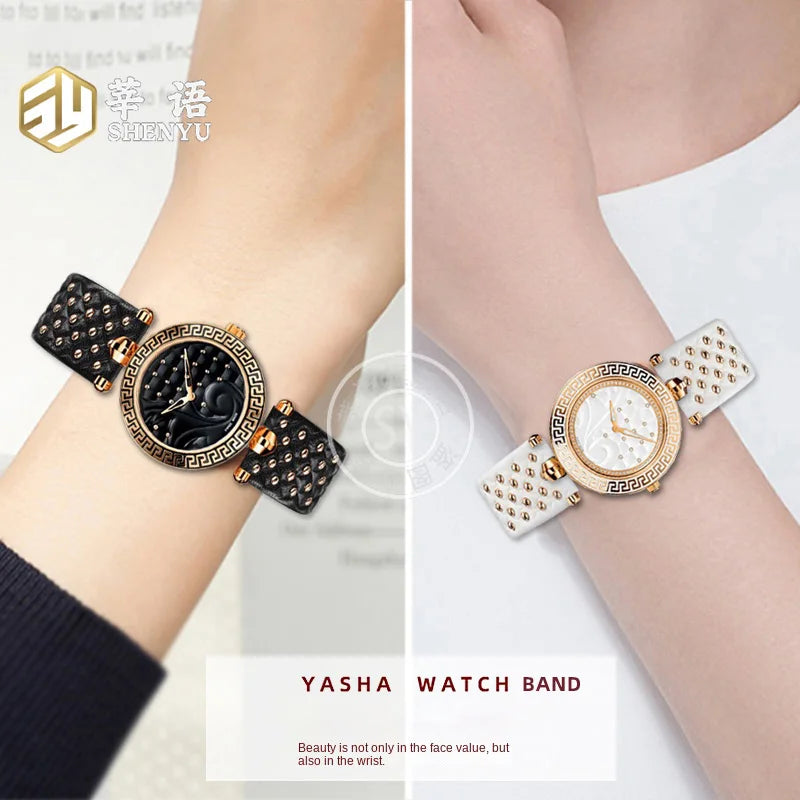 Shenyu Watchband with u-shaped interface For VERSACE Vanitas micro Leather strap Replace watch bracelet female Watch Accessories