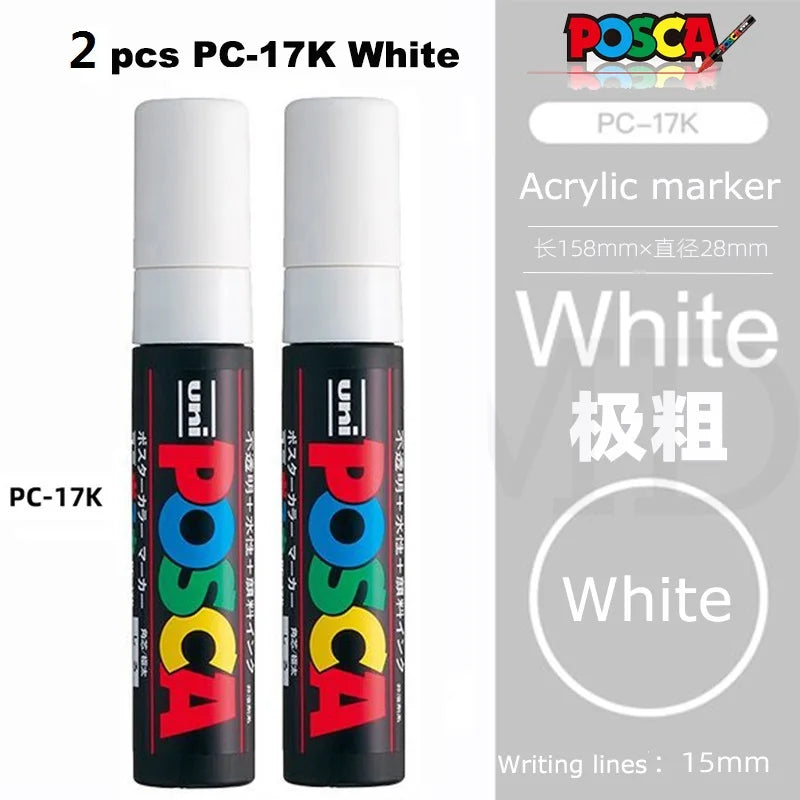 UNI Posca White Waterproof Permanent Acrylic Marker Pens Marcadores Non-fading POP Poster Pen Graffiti Advertisement Paint Pens