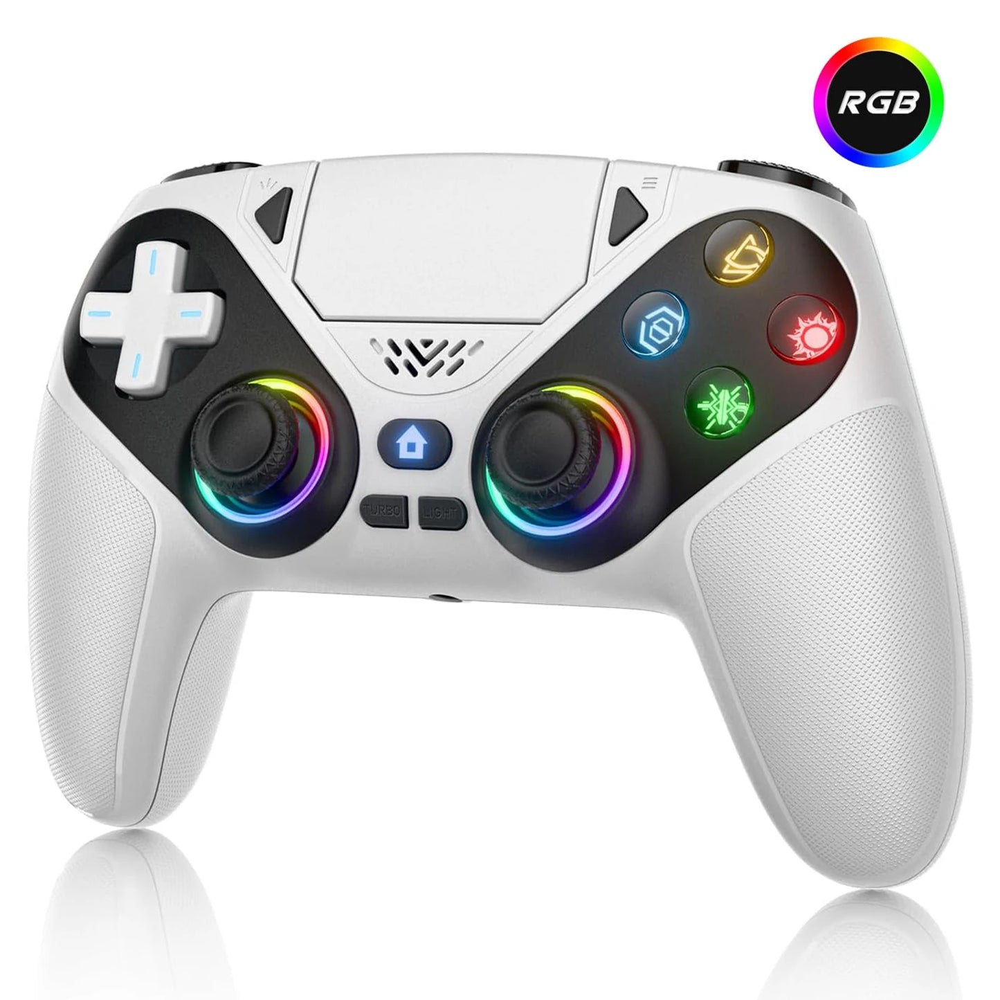 GAMROMBO Wireless Controller for PS5/Playstion 5 Pro/Slim/PC Console W/ RGB Dual Vibration Marco/Turbo Function 3.5mm Audio Jack