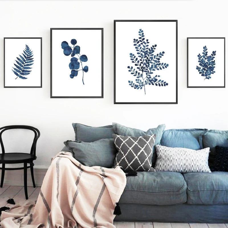 Pressed Blue Wild Flowers Wall Art Canvas Painting Hampton Style Posters Botanical Prints Blue and White Pictures Home Decor