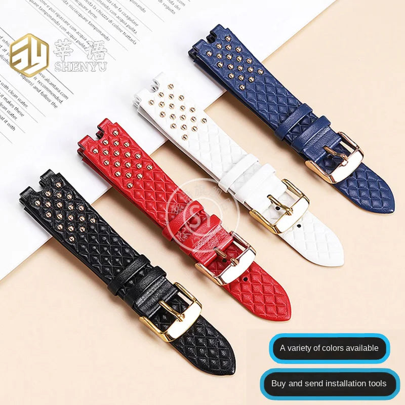 Shenyu Watchband with u-shaped interface For VERSACE Vanitas micro Leather strap Replace watch bracelet female Watch Accessories