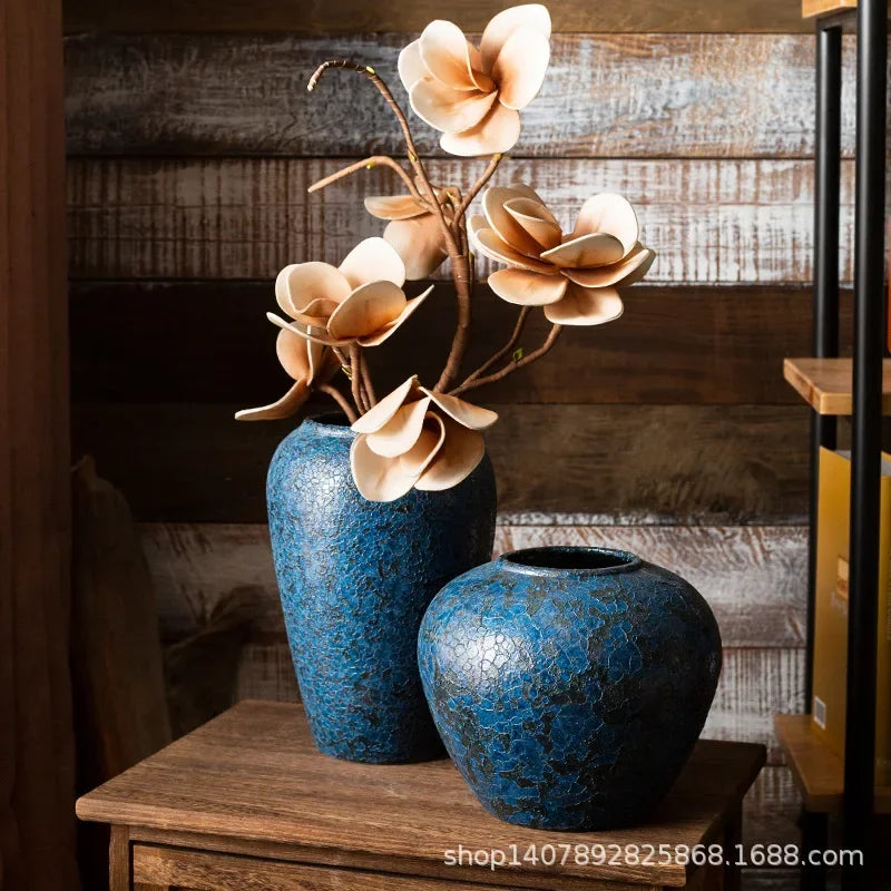 Handmade Ceramic Vase Flower Arrangement Water Raising Large Dried Flower Coarse Pottery Pot Home Decoration New