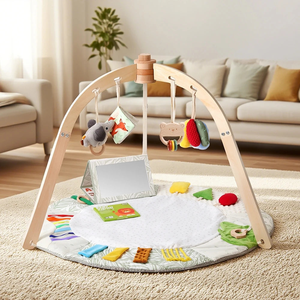 Wooden Baby Play Gym Music Activity Mat 0-12 Baby Months Exercises For The Limbs Sensory Development Toys Mobile Suspended Bell