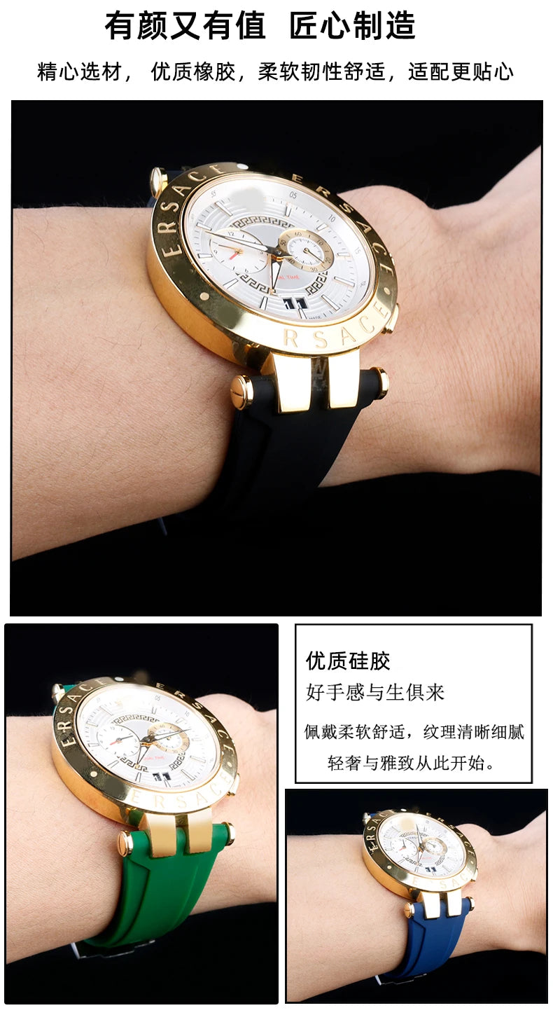 Rubber Watch Band For Versace V-RACE DUAL Series Strap Silicone Watch Accessories 24mm Waterproof Belt Notch Special Concave
