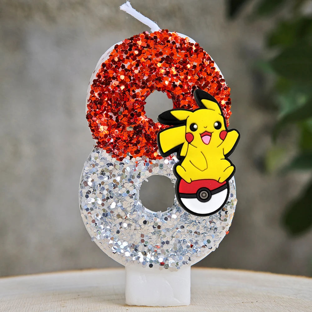 Pokemon Candle Number 0-9 Soccer Candle Pikachu Cake Decoration Boy Birthday Party for Kids Baby Shower Decor Gift