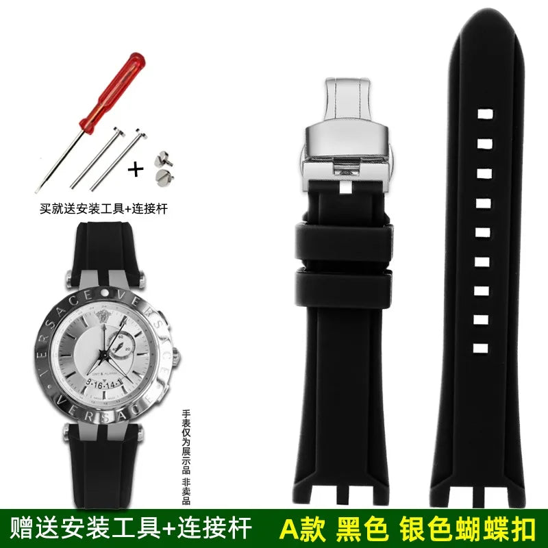 Rubber Watch Band For Versace V-RACE DUAL Series Strap Silicone Watch Accessories 24mm Waterproof Belt Notch Special Concave