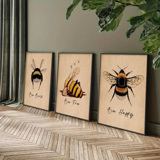 3pcs Vintage Bee Decorative Paintings Creative Posters,Art Canvas Prints,for Living Room,Bedroom,High Quality Wall Art Unframed