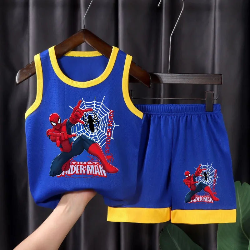 2026 Summer Marvel Breathable Comfy Mesh Boys Basketball Cothes Sets Kids Casual Outfits Child Outdoor Vacation Vest Suit