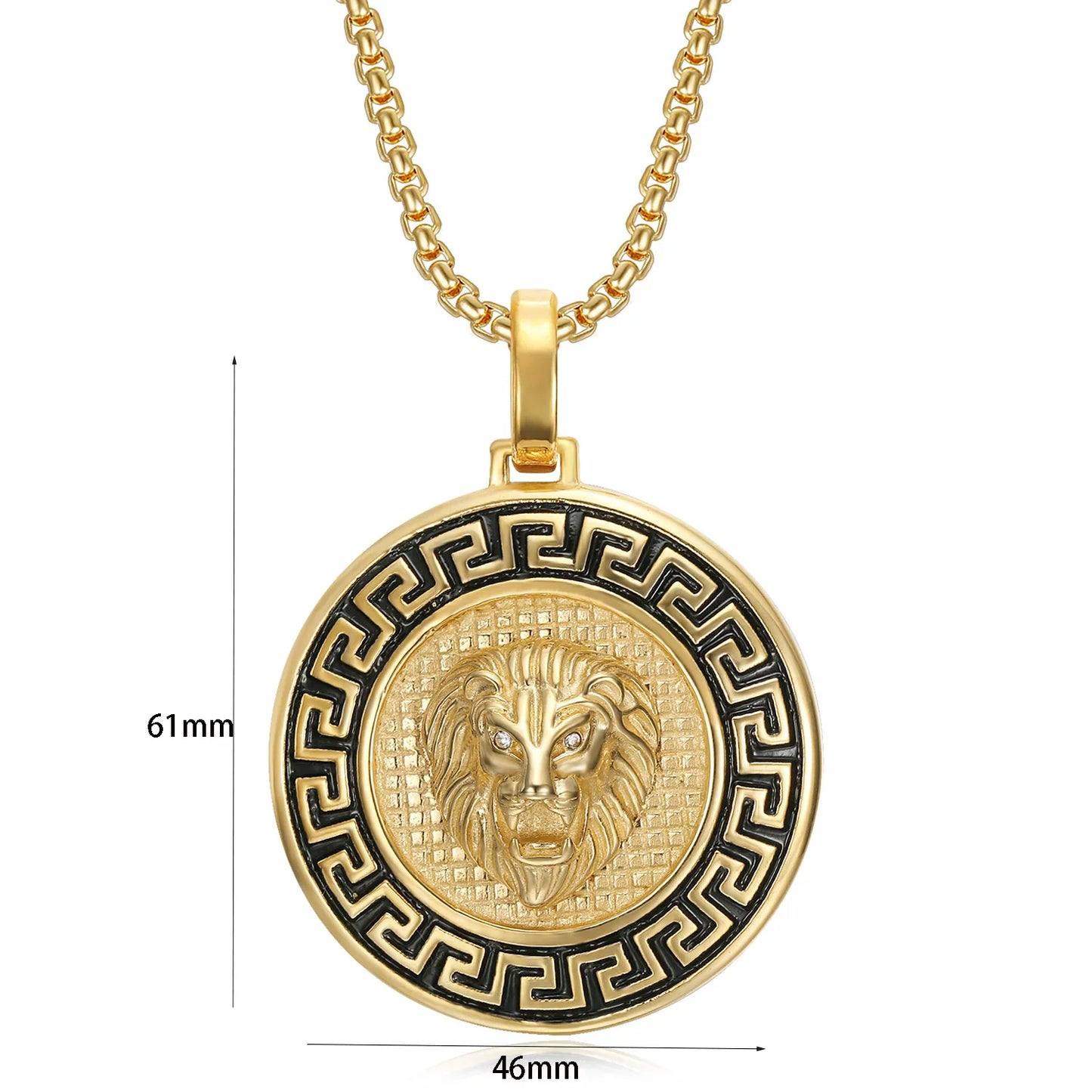 Necklace Stainless Steel Gold-plated Round Features Lion Head Pendant Great Wall New Trendy Gift Hip-hop Men's Fine Accessories