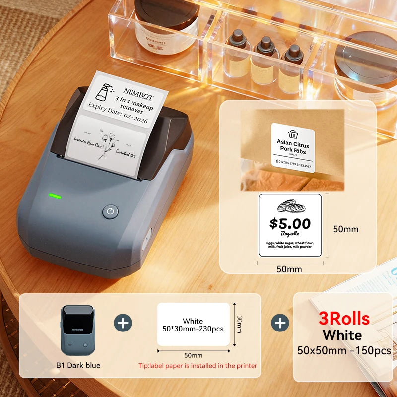 NIIMBOT B1 Portable Thermal Printer With Tapes 2 Inch Adhesive Label Printer Mini Bluetooth Sticker Maker Support Smartphones PC