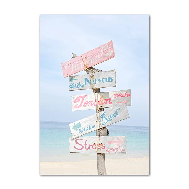 Beach Sea Ocean Canvas Wall Art Poster Bridge Leaves Turtle Seagull Print Painting Vibrant Summer Picture Nordic Home Decoration