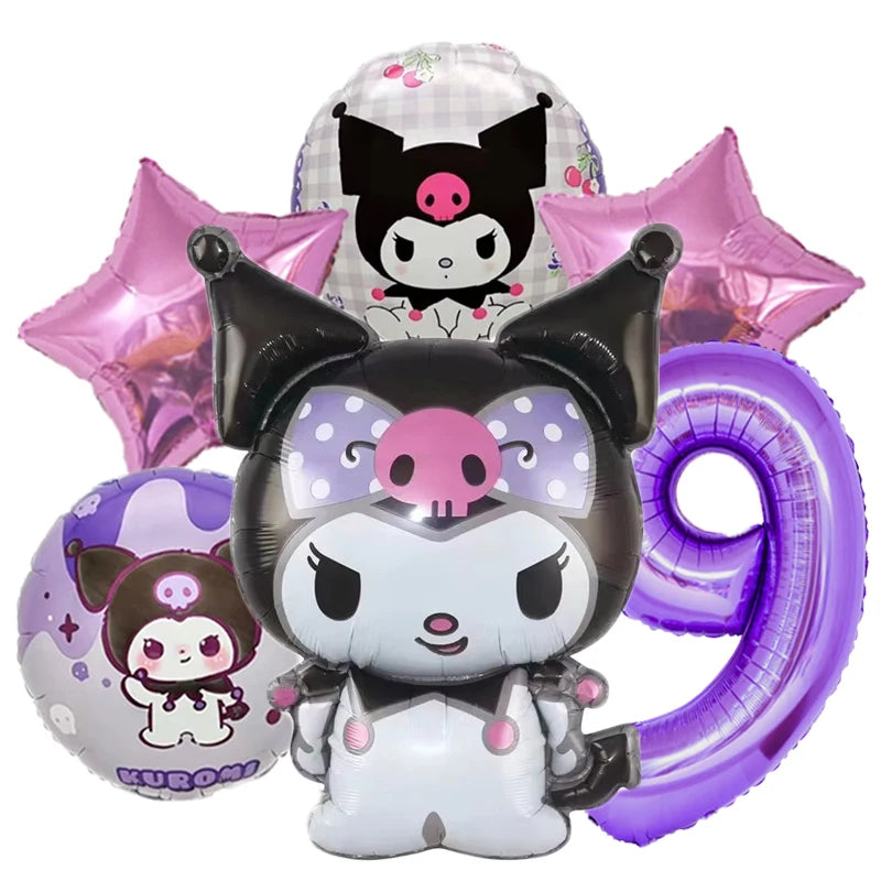 6pcs/set Cartoon Kuromi Y2K Aluminum Film Balloon Sanrio Cute Children Birthday Set Girl's Birthday Decorating Party Gifts Prop