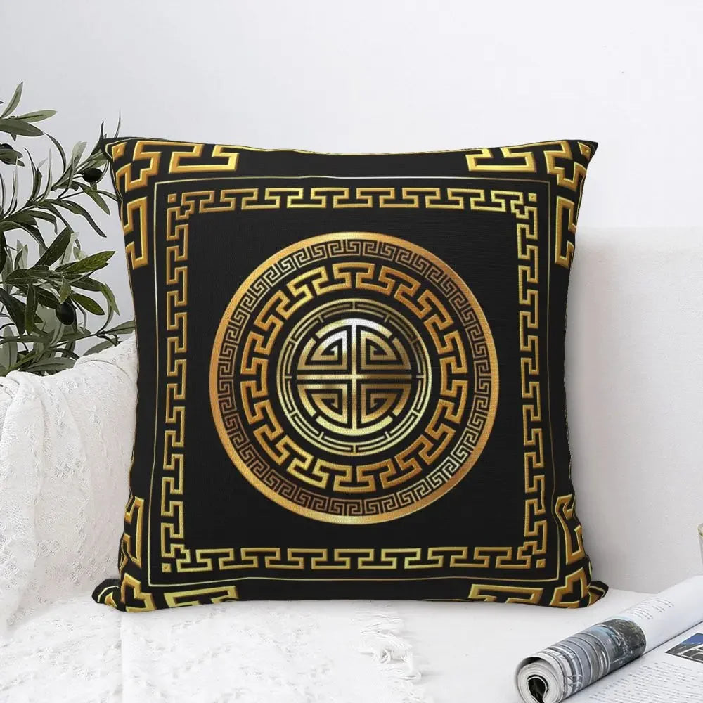 Greek Key Meander Black Gold Large Pillowcase Soft Cushion Cover Decoration Throw Pillow Case Cover Home Square 45X45cm