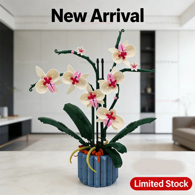 Creative Artificial Orchid Flower Bouquet Building Blocks Kit 600+PCS DIY Flower Garden Model Gifts For Girls Kids Home Decor