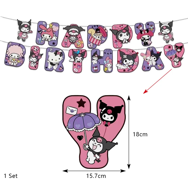 Kuromi Birthday Party Decoration Backdrop Disposable Tableware For Kids Event Supplies Latex Foil Balloons Banner