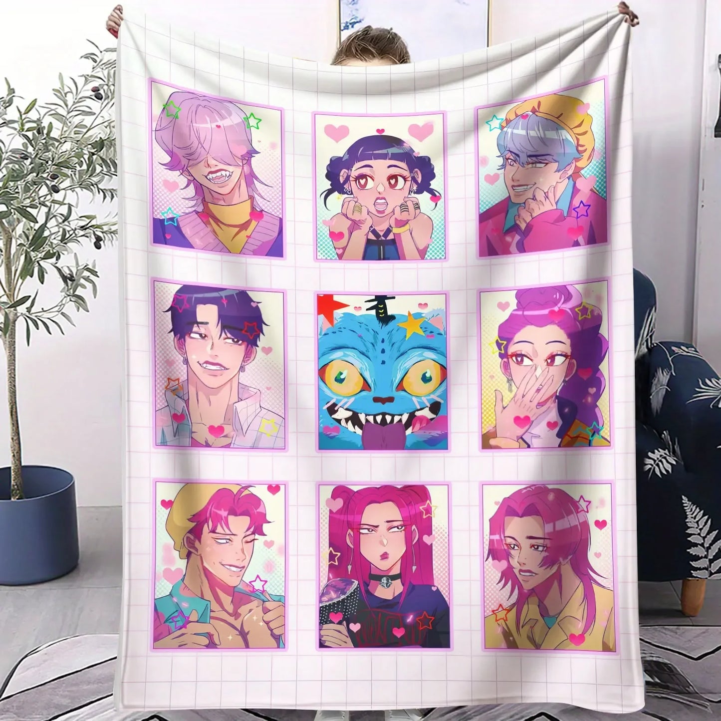 K POP D-Demon H-Hunters Collage Blanket Hot Anime Soft Warm Flannel Throw Sofa Bed Cover Travel Camping Kids Girls Fans Gift