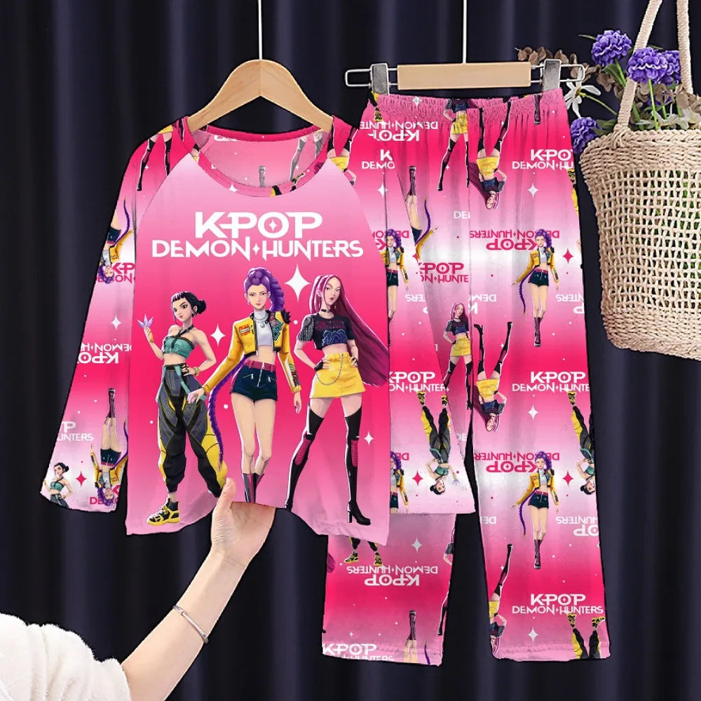 KPop Demon Hunters Huntrix Kids Pajamas Set Long Sleeve Girls Clothing 2pcs Children's Sleepwear Cartoon Boys Nightwear 3-14Y