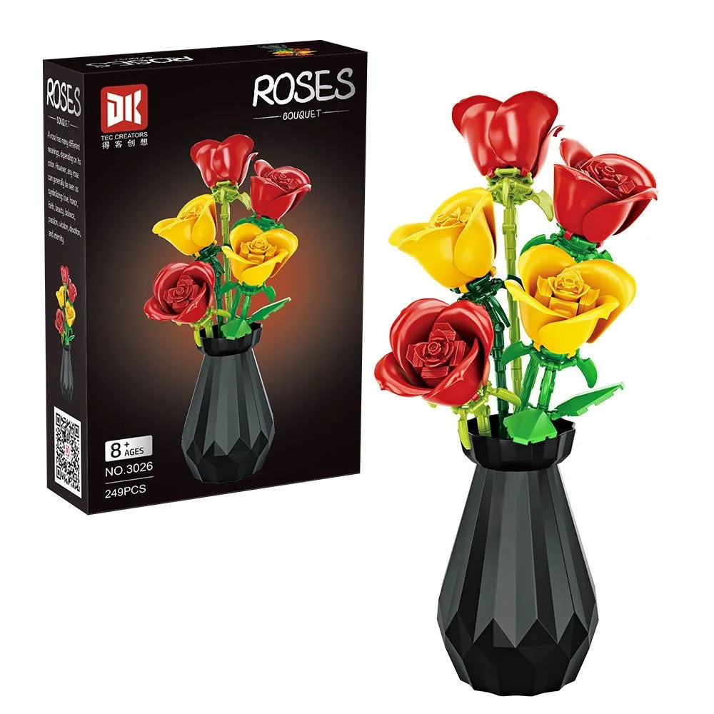 Creative Daisy Tulip Rose Potted Plant Bouquet Ornaments Educational Assembling Building Block Toy Gift Flower Home Decoration