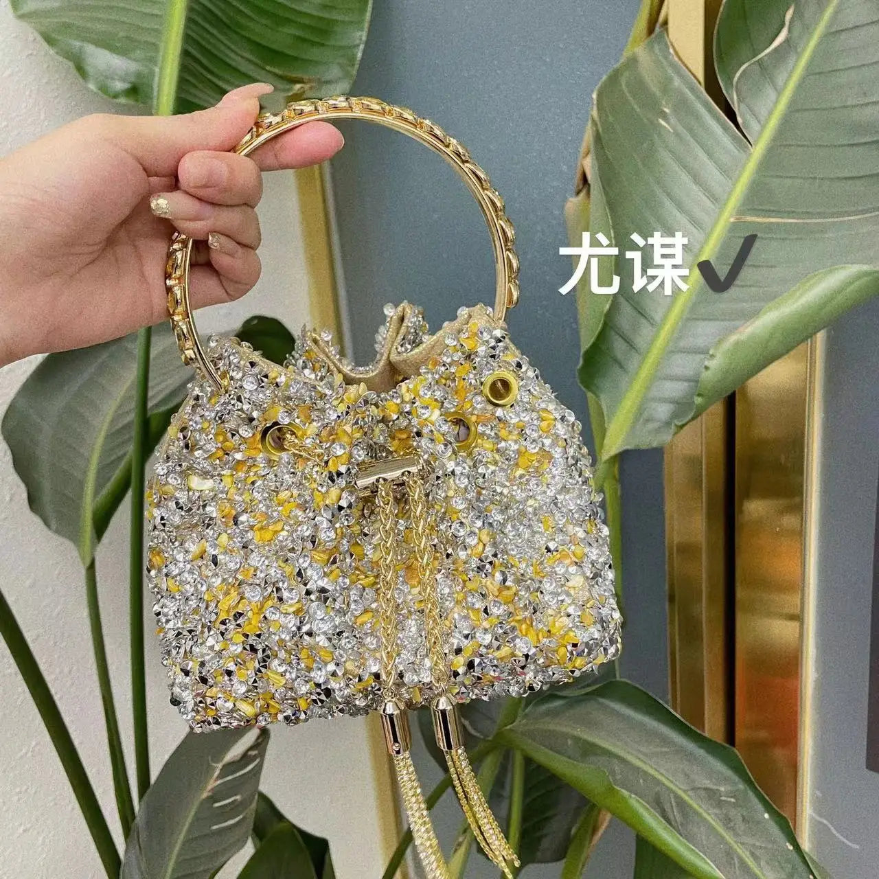 Luxury Designer Colorful Stones Evening Clutch Bag Wedding Party Bucket Purse Metal Handle Women Handbag Shoulder Messenger Bag