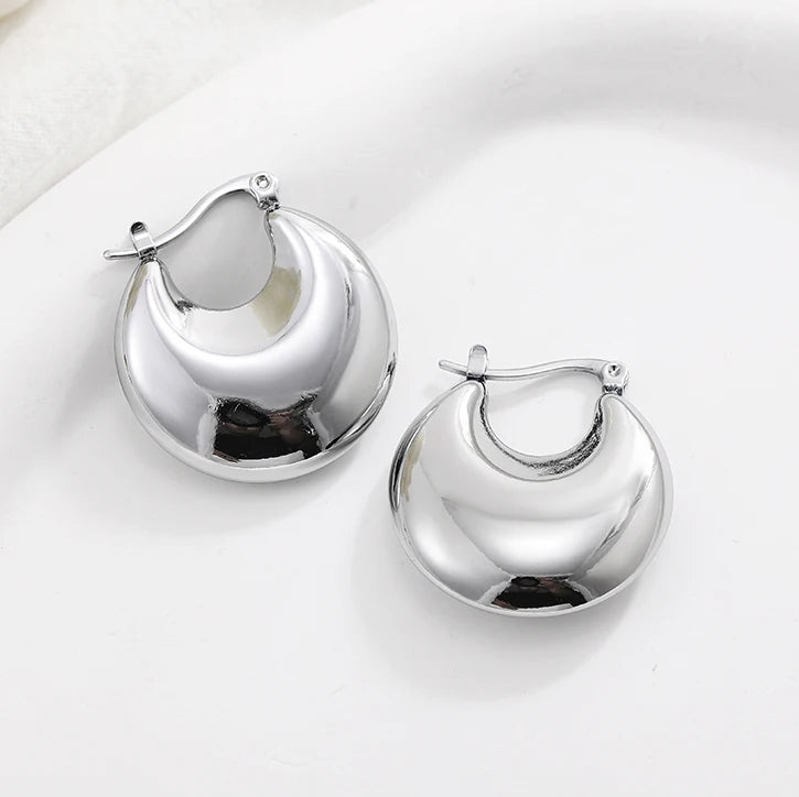 Fashion Glossy Stainless Steel Chunky Hoop Earrings for Women Gold Plated Thick Texture Geometric Circle Earring Vintage Jewelry