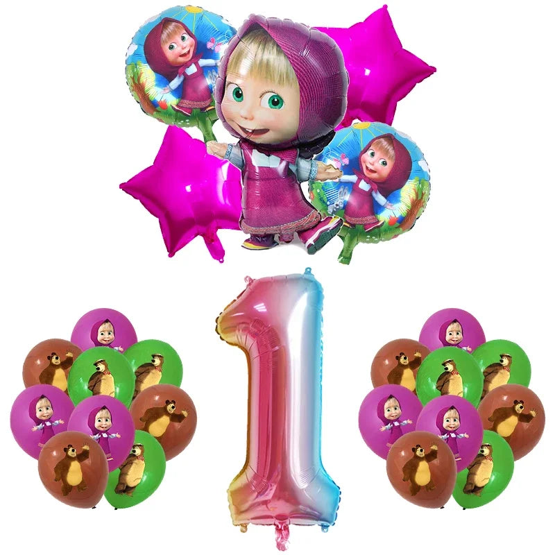 Mashas and Bear Birthday Party Decoration Cartoon Theme Balloons Kids Event Supplies Disposable Tableware Backdrop