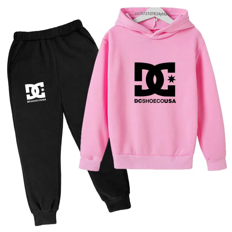 Kids Spring Autumn Casual Simple Print 2pcs Hoodie+Pants Tracksuits Trend Outfits Clothes Sets For 2-13 Years Boys And Girls
