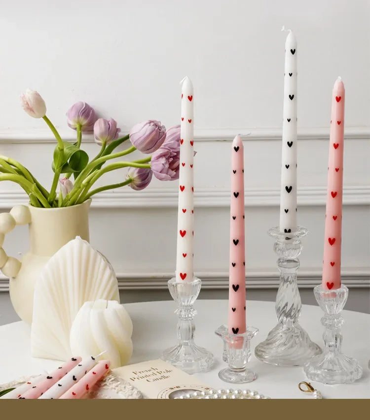 Romantic 2PCS 25CM Long Pole Printed Candles - Wholesale Smokeless Column Wax, for Wedding, Valentine's Day & Banquet