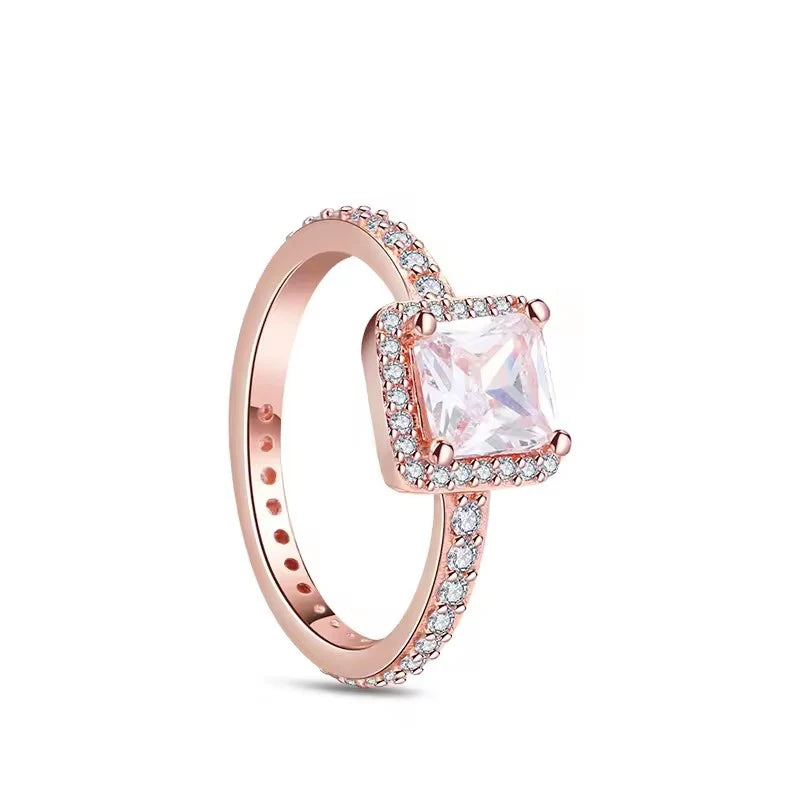 18K Rose Gold Plated 925 Originales Silver SilverLock To Love Heart Stone Wedding Luxury Ring Set For Woman Jewelry Party Gift