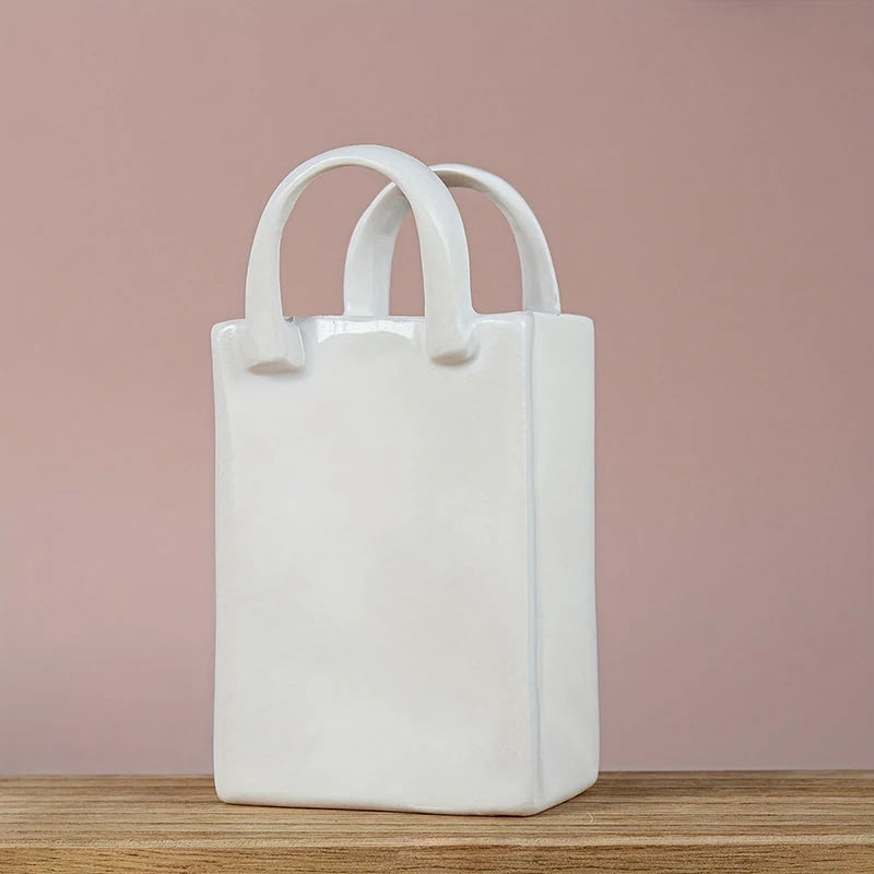 Handbag Shape Vase Modern Decorative White Vase Home Decoration Dried Flower Arrangement Table Decoration
