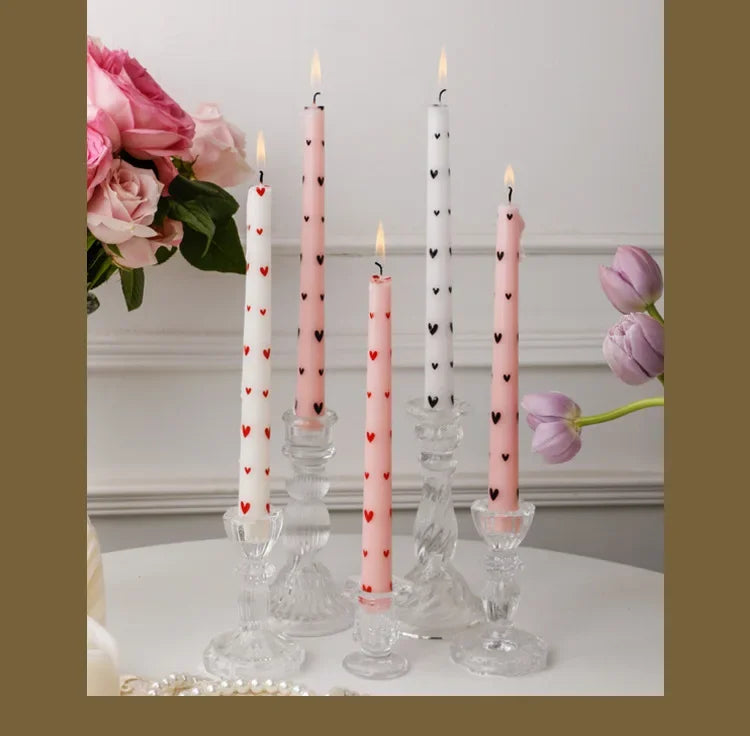 Romantic 2PCS 25CM Long Pole Printed Candles - Wholesale Smokeless Column Wax, for Wedding, Valentine's Day & Banquet