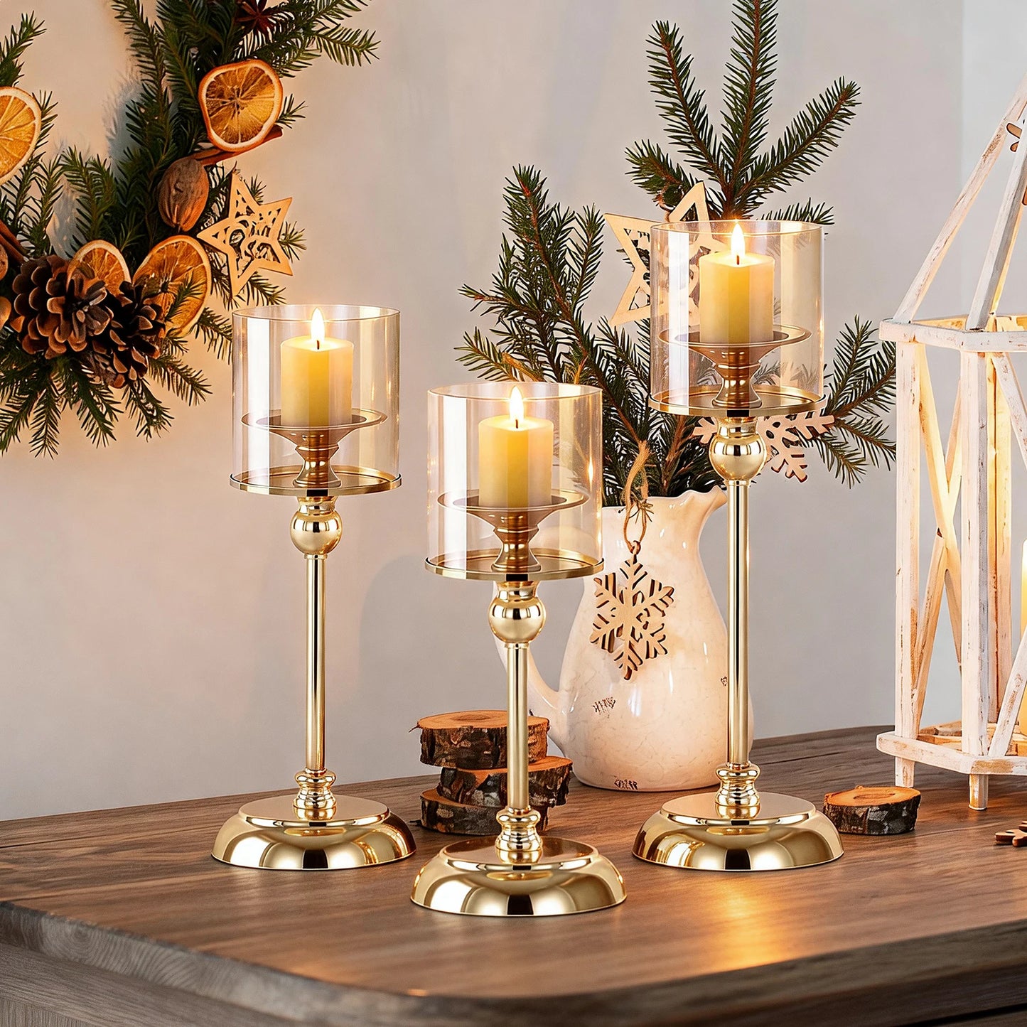 Glass Pillar Candle Holder Set Golden Silver Decorative Candlestick for Wedding Party Table Festival Decor 2026 New Fashion