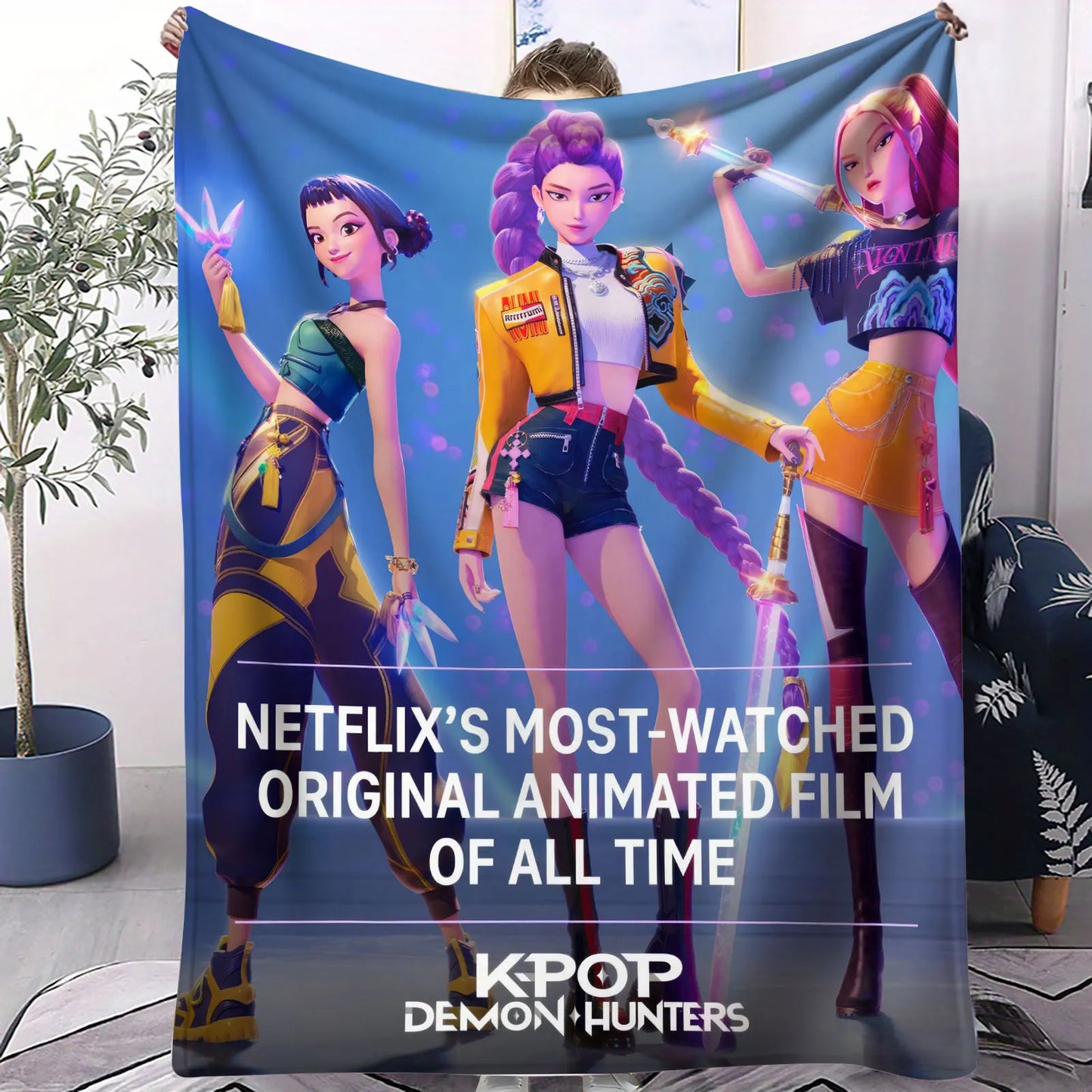 K Pop Demon Hunters Blanket Flannel Blanket Hot Anime Fan Gift Warm for Home Sofa Cover Camping Travel Multifunctional Blanket