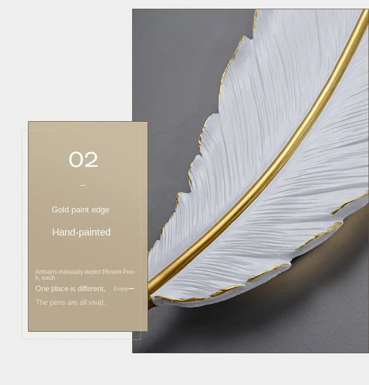 Nordic feather wall lamp, living room, bedroom, headboard, foyer, creative feather lamp, resin aisle, minimalist background ligh