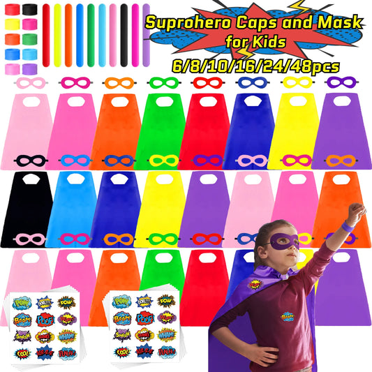 6-48PCS Superhero Capes and Masks for Boys Girls Birthday Party Favor Kids Role Playing Halloween Costumes SuperHero Party Favor
