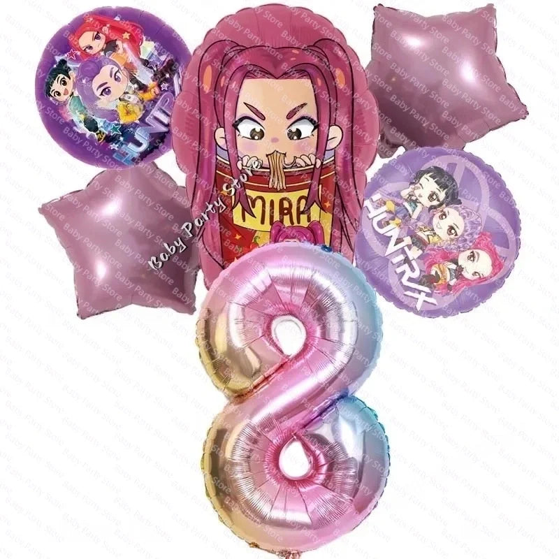 KPop Demon Hunter Theme 18-inch Cartoon Anime Foil Balloon Set for Baby Shower Supplies Kids Birthday Party Decorations Gifts