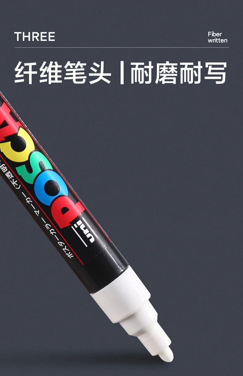 UNI Posca White Waterproof Permanent Acrylic Marker Pens Marcadores Non-fading POP Poster Pen Graffiti Advertisement Paint Pens