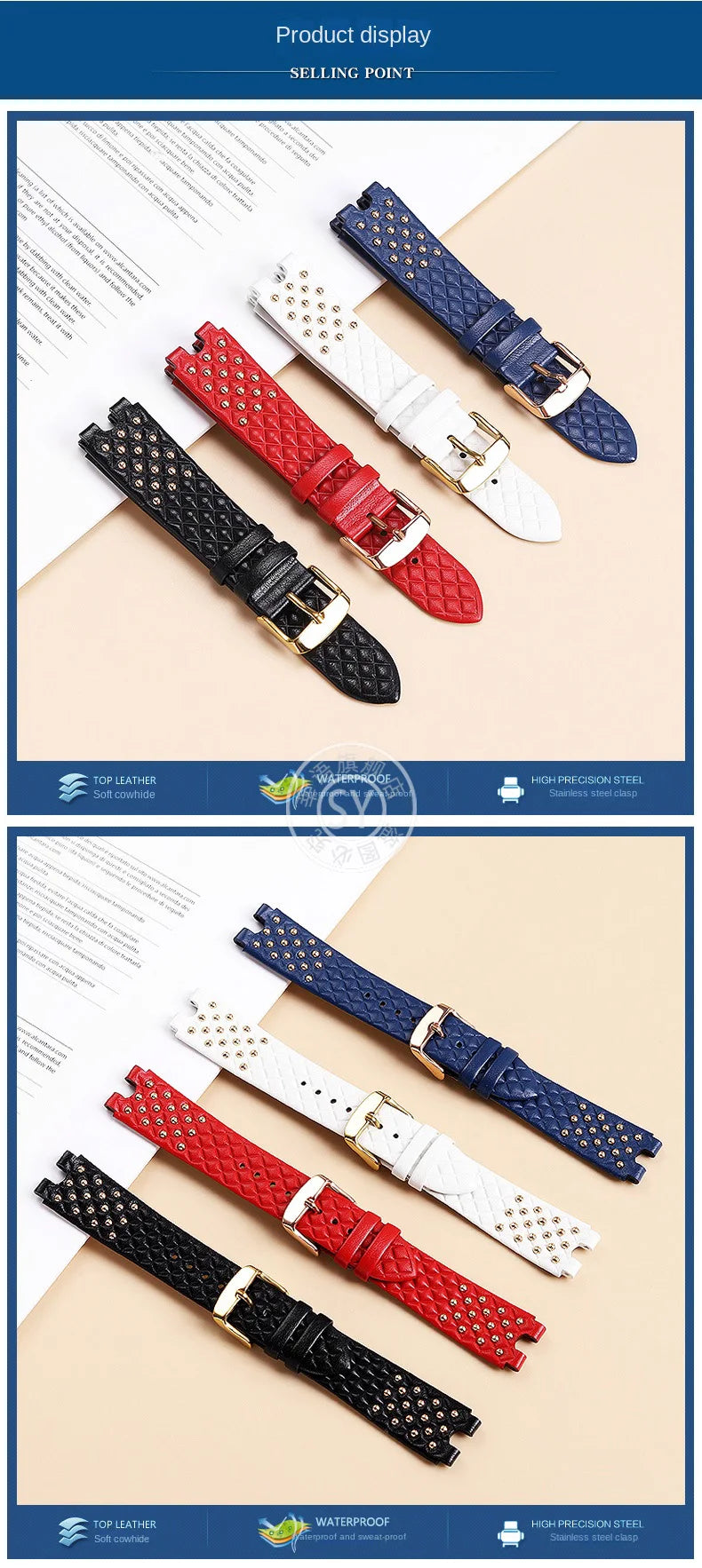 Shenyu Watchband with u-shaped interface For VERSACE Vanitas micro Leather strap Replace watch bracelet female Watch Accessories