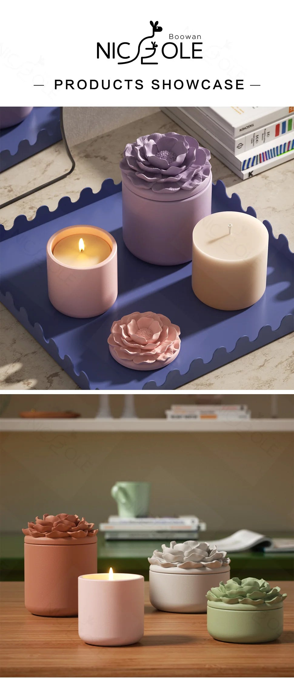 Nicole Camellia Candle Jar Jesmonite Silicone Mold Reusable Candle Refill Mold DIY Flower Concrete Gypsum Mould