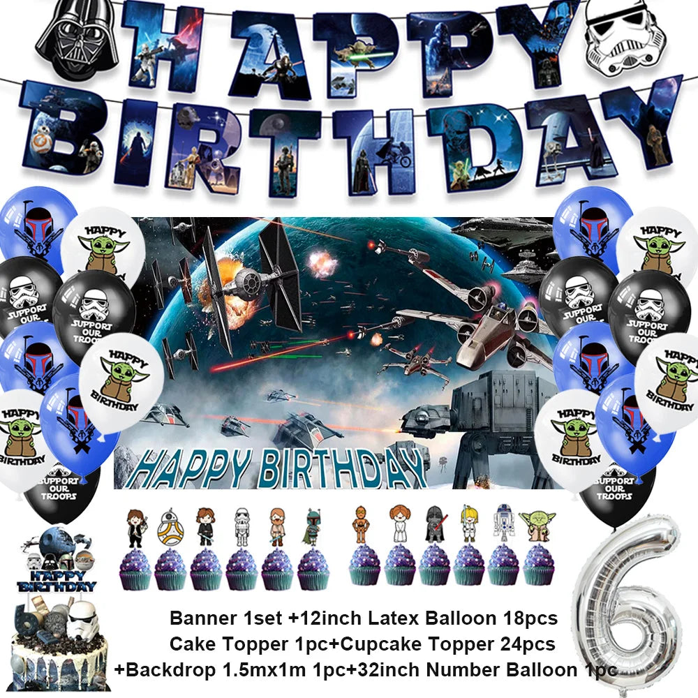 Film Star Wars Theme Birthday Party Decorations Cake Topper Number Balloons Background Yoda Master Robot Backdrop Supplies Gifts
