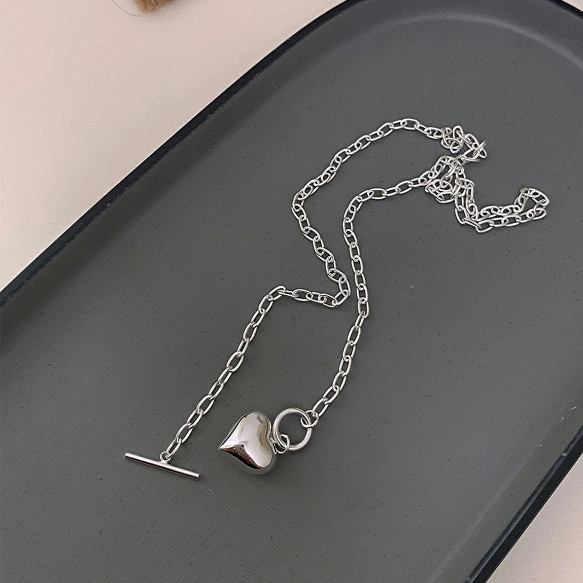 925 Sterling Silver Necklace Heart Pendant OT Clasp Chain Geometric Punk for Women Girl Jewelry Gift Dropshipping Wholesale