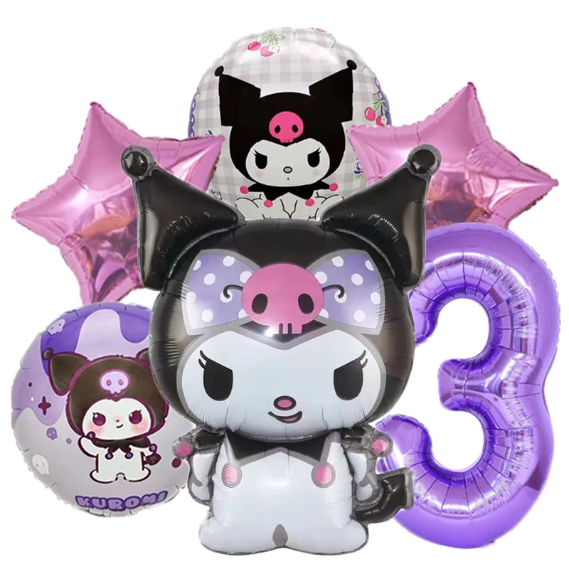 6pcs/set Cartoon Kuromi Y2K Aluminum Film Balloon Sanrio Cute Children Birthday Set Girl's Birthday Decorating Party Gifts Prop