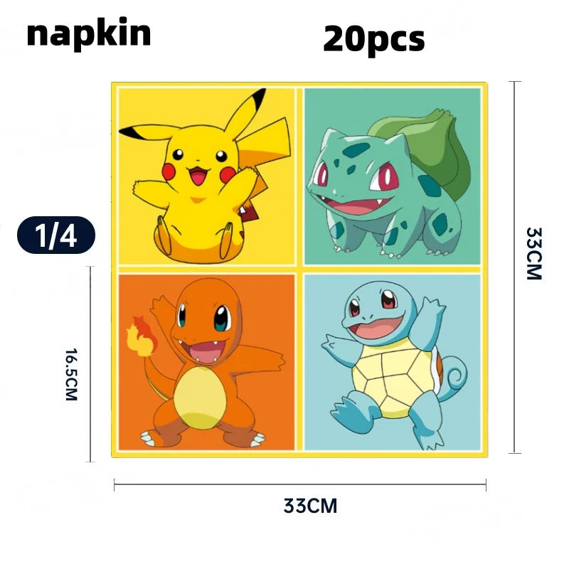Decoration Pokemon Birthday Party Hats Pikachu Disposable Tableware Tablecloth Cup Plate Napkin Baby Shower Party Favors Pokemon