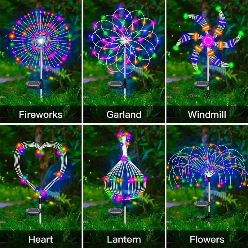 Solar Firework Lamp Outdoor - 8 Lighting Modes IP65 LED Bead Shape for Garden Pathway Wedding Party & Festival Decoration